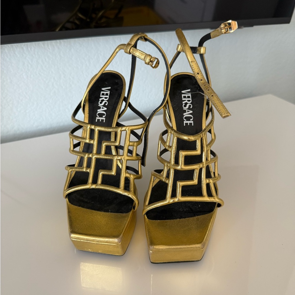 Versace Metallic Gold Platform Heels